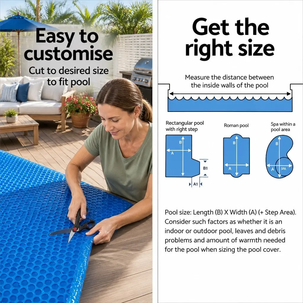 Solar Pool Cover Blue Silver 8x4.2m 600 Micron Bubble Heat Blanket Isothermal