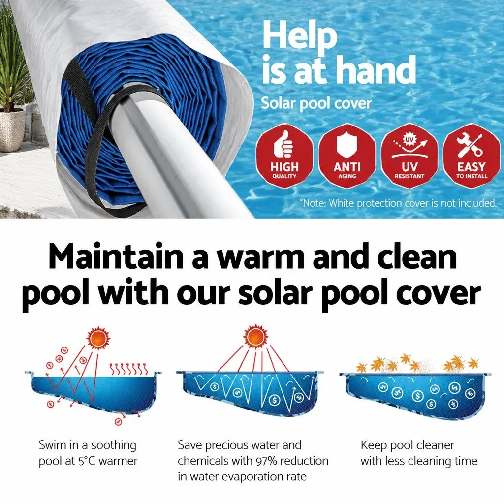 Pool Cover Blue 8.5x4.2m 500 Micron with Aluminium Roller 5.5m Width