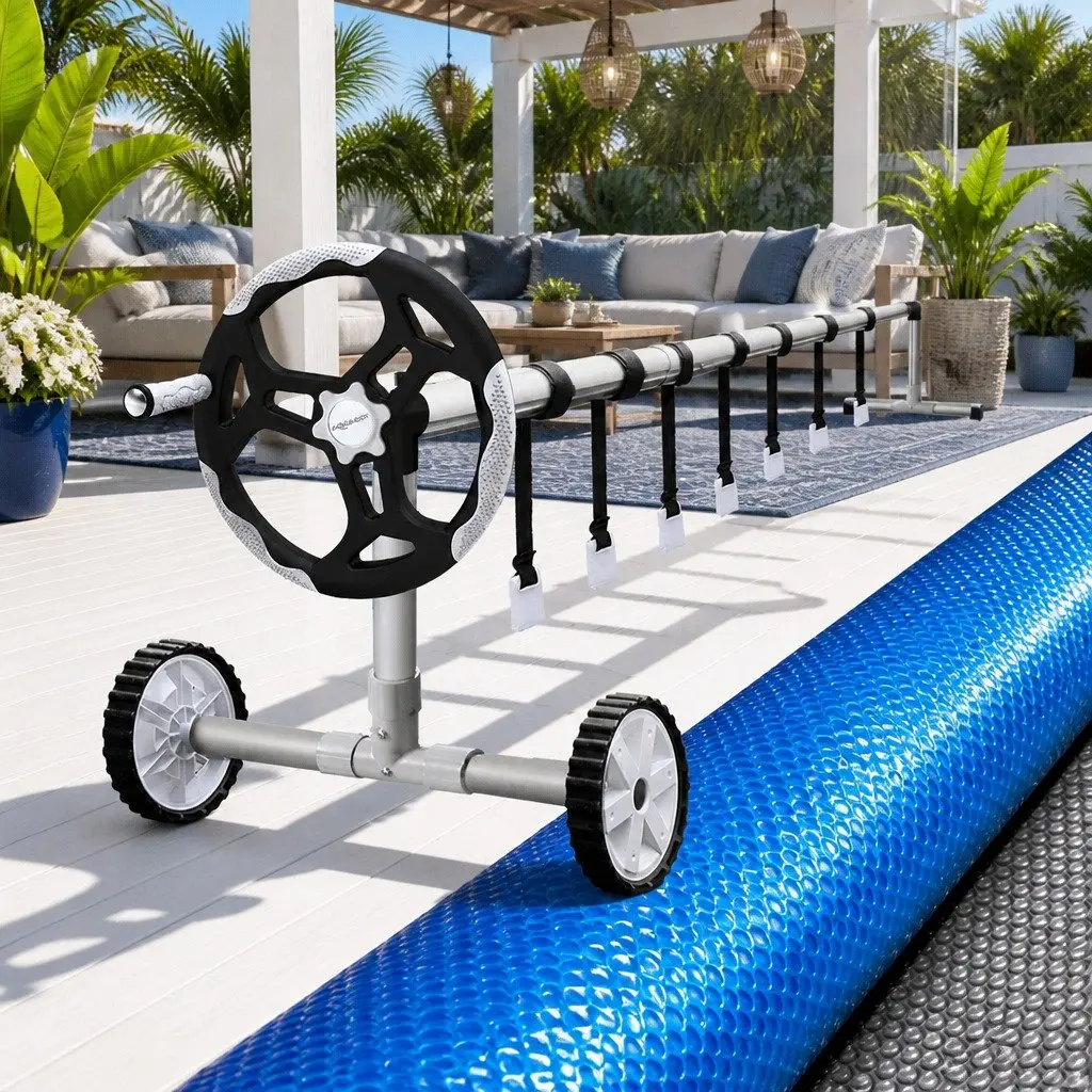 Pool Cover Blue 8.5x4.2m 500 Micron with Aluminium Roller 5.5m Width