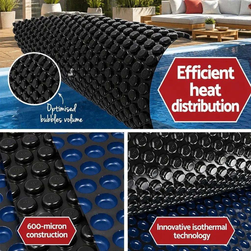 Swimming Pool Solar Cover Blue Black 8.5x4.2m 600 Micron Bubble Blanket Heat Retention