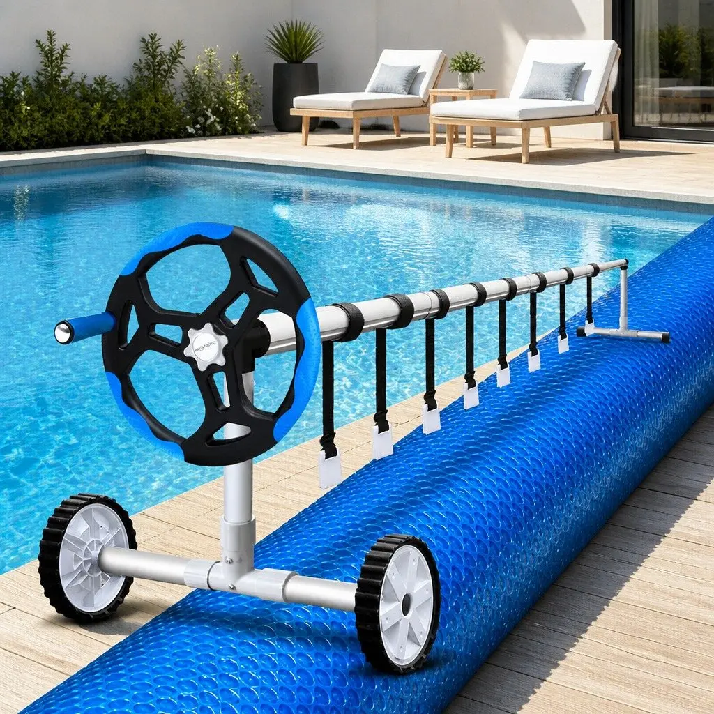 Pool Cover Blue Silver 8.5x4.2m 500 Micron Solar Blanket with Aluminium Roller