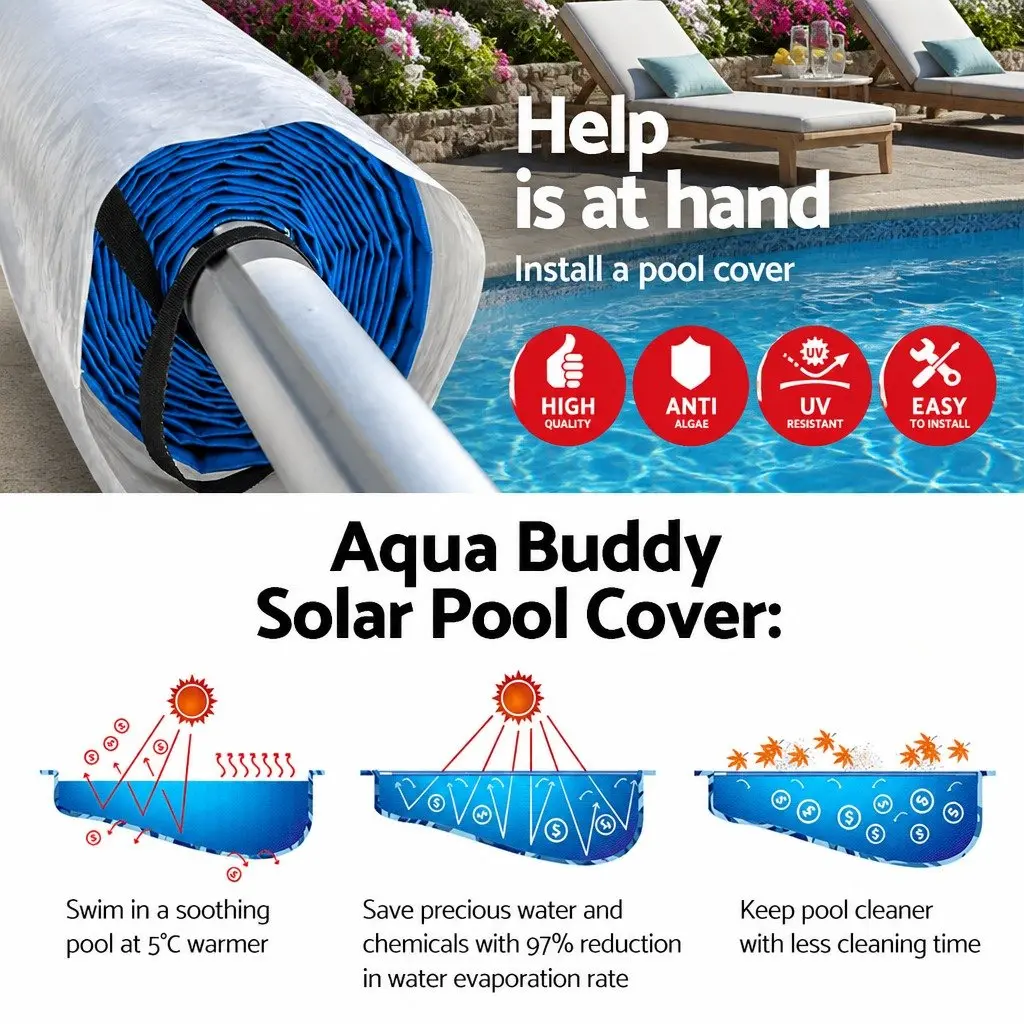 Pool Cover Blue Silver 8.5x4.2m 500 Micron Solar Blanket with Aluminium Roller