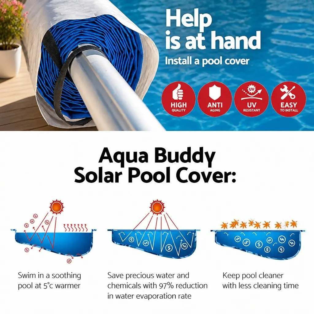Pool Cover Blue 9.5x5m Solar Blanket 500 Micron with Aluminium Roller Kit