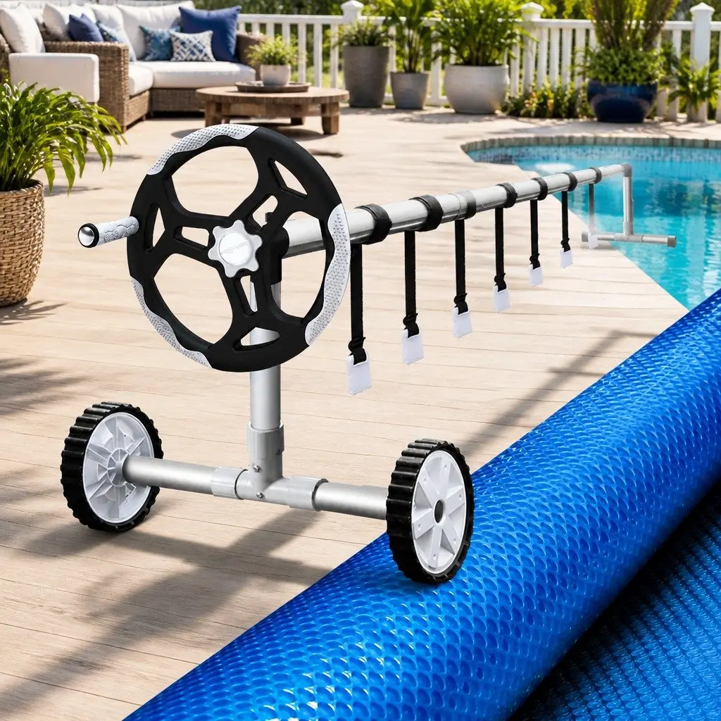 Pool Cover Blue 9.5x5m 500 Micron Solar Blanket with Aluminium Roller 5.5m Width