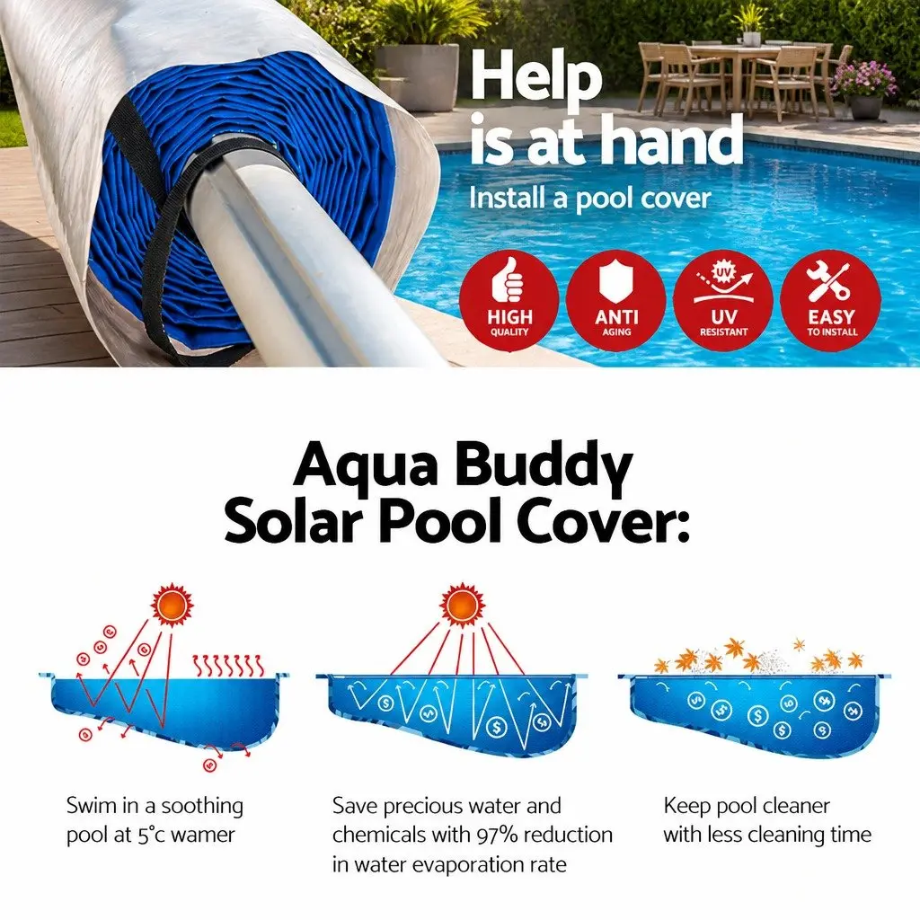 Pool Cover Blue 9.5x5m 500 Micron Solar Blanket with Aluminium Roller 2.95-6m