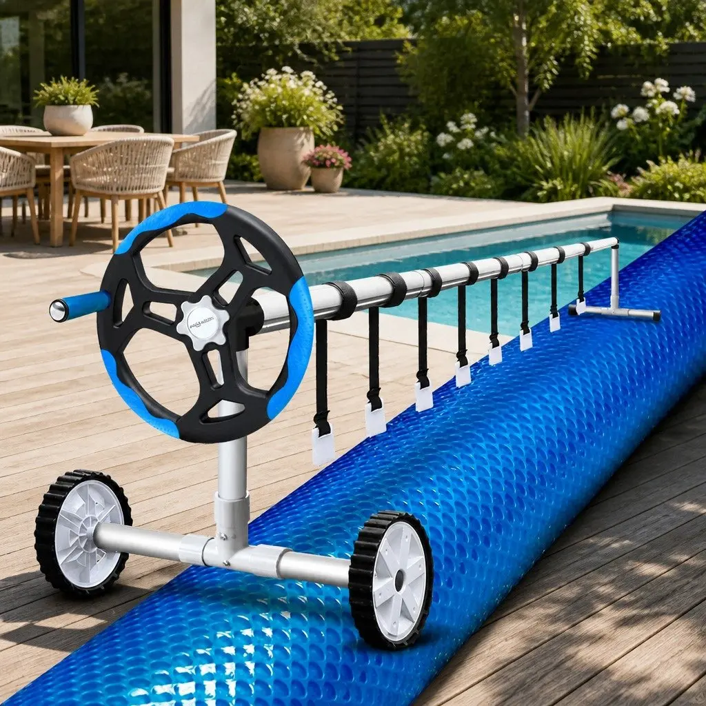 Pool Cover Blue 9.5x5m 500 Micron Solar Blanket with Aluminium Roller 2.95-6m