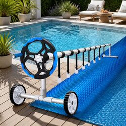 Pool Cover 9.5x5m Solar Blanket Roller System Aluminium Construction with Wheels