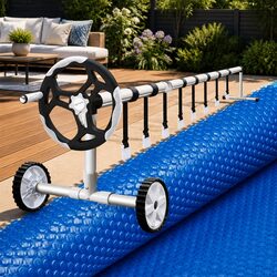 Pool Cover Solar Blanket 9.5x5m 600 Micron with Aluminium Roller 5.55m