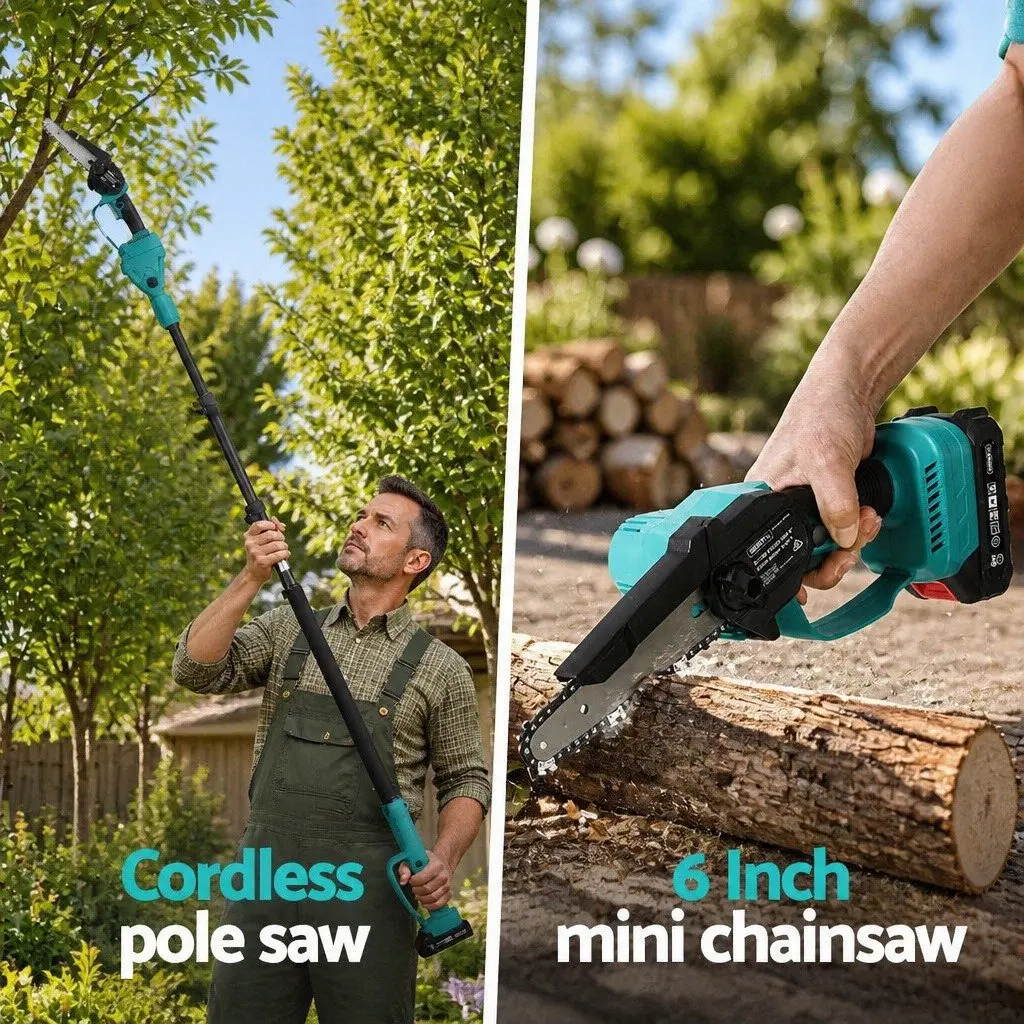 Cordless Telescopic Pole Chainsaw 6 Inch Electric Tree Trimmer 20V Battery Kit
