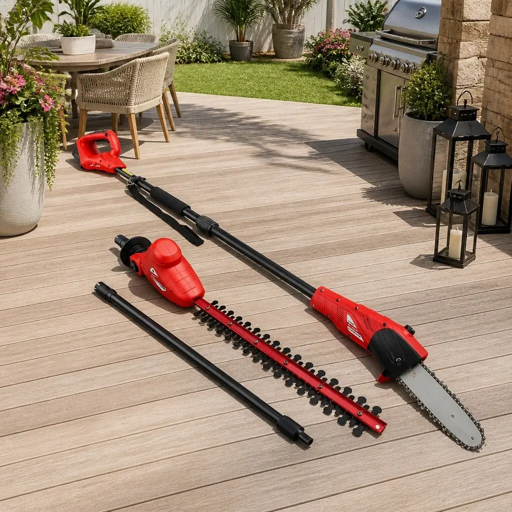 Cordless Pole Chainsaw & Hedge Trimmer 2in1 8in Chain Saw 20V Battery 2.7m Reach
