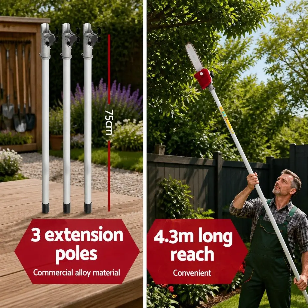 Pole Chainsaw Red 31cc 4-Stroke Petrol 12 Inch Bar Lightweight Adjustable Gear Joint