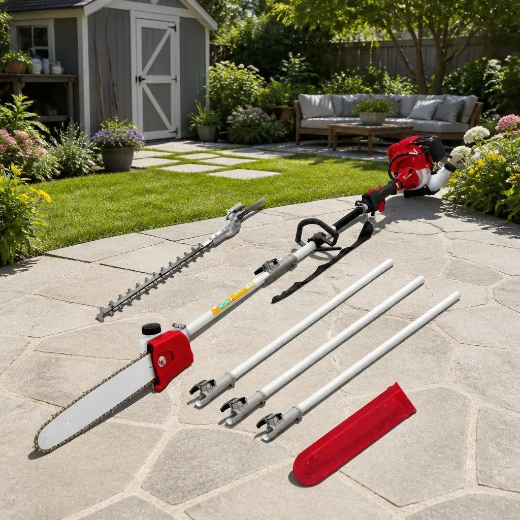 Pole Chainsaw Red 31cc 4-Stroke Petrol 12 Inch Bar Lightweight Adjustable Gear Joint