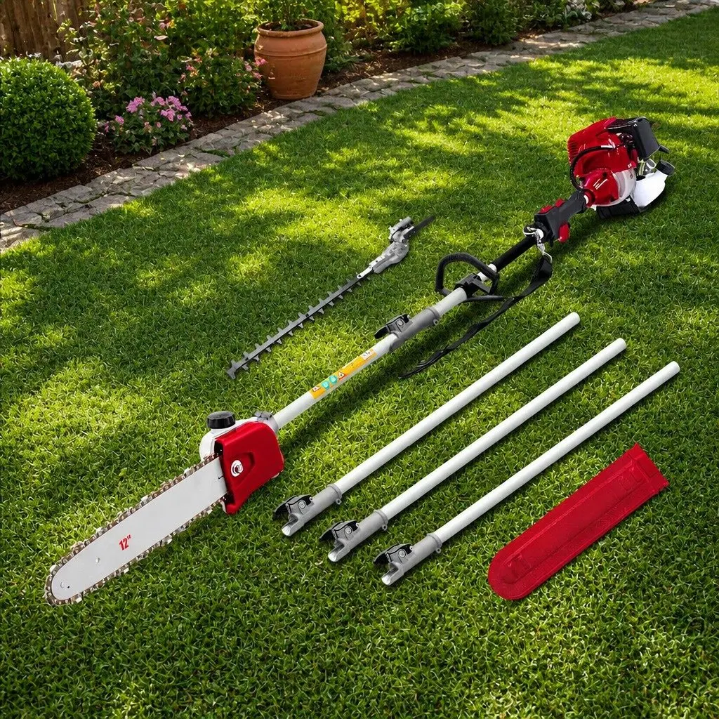 Pole Chainsaw Red 31cc 4-Stroke Petrol 12 Inch Bar Lightweight Adjustable Gear Joint