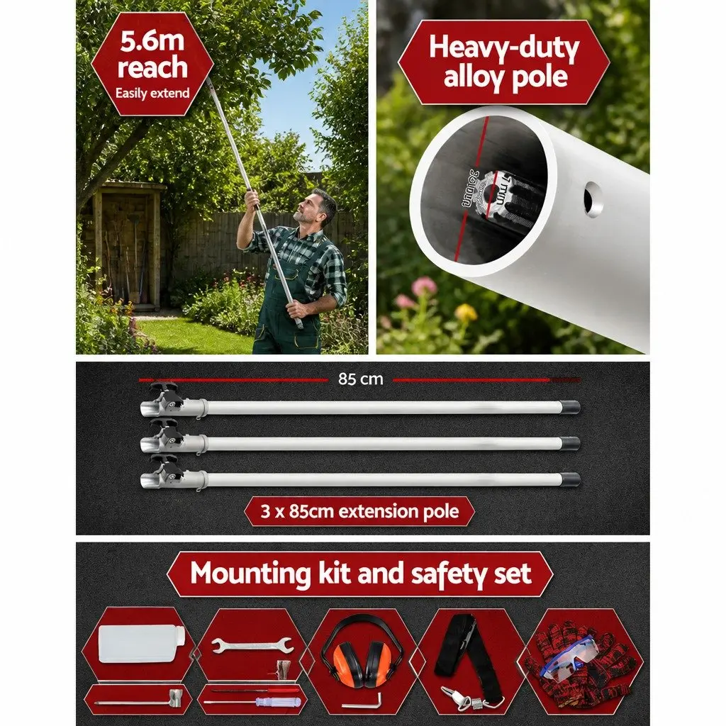 52cc Pole Chainsaw 2 Stroke Petrol Tree Pruner 12 Inch Bar 7 In 1 Garden Tool
