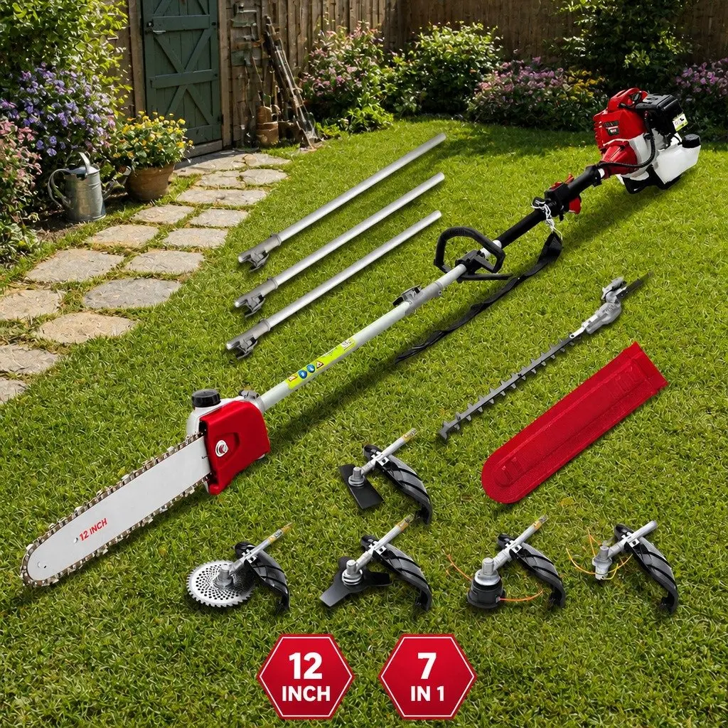 52cc Pole Chainsaw 2 Stroke Petrol Tree Pruner 12 Inch Bar 7 In 1 Garden Tool