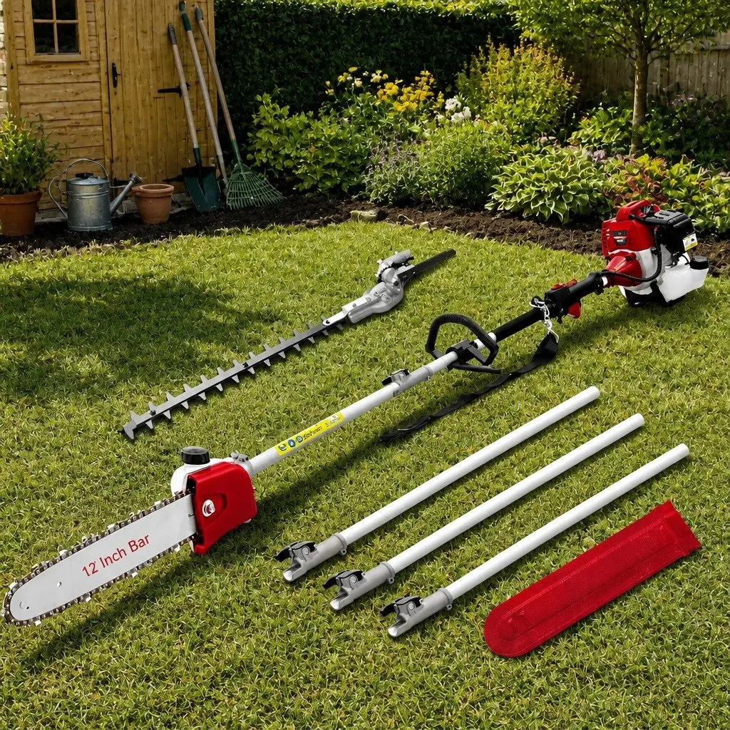 Pole Chainsaw Black 52cc 2-in-1 Hedge Trimmer Long Reach 5.6m