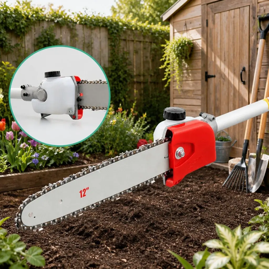 Pole Chainsaw Black 52cc 2-in-1 Hedge Trimmer Long Reach 5.6m
