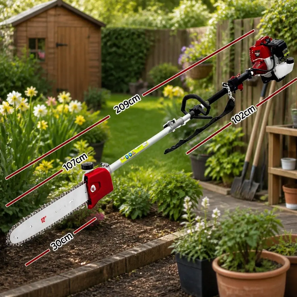 Pole Chainsaw Black 52cc 2-in-1 Hedge Trimmer Long Reach 5.6m