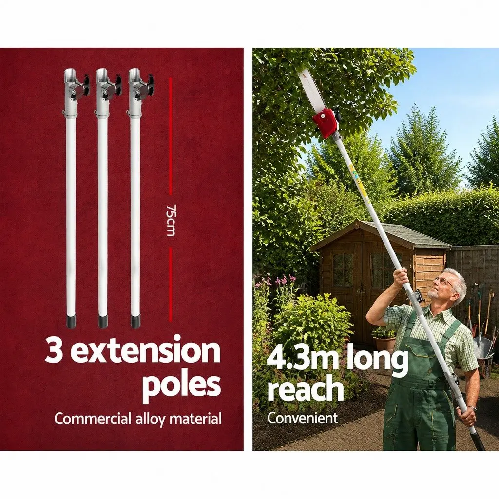 Pole Chainsaw Black 52cc 2-in-1 Hedge Trimmer Long Reach 5.6m
