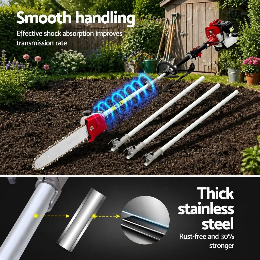 Pole Chainsaw Black 52cc 2-in-1 Hedge Trimmer Long Reach 5.6m