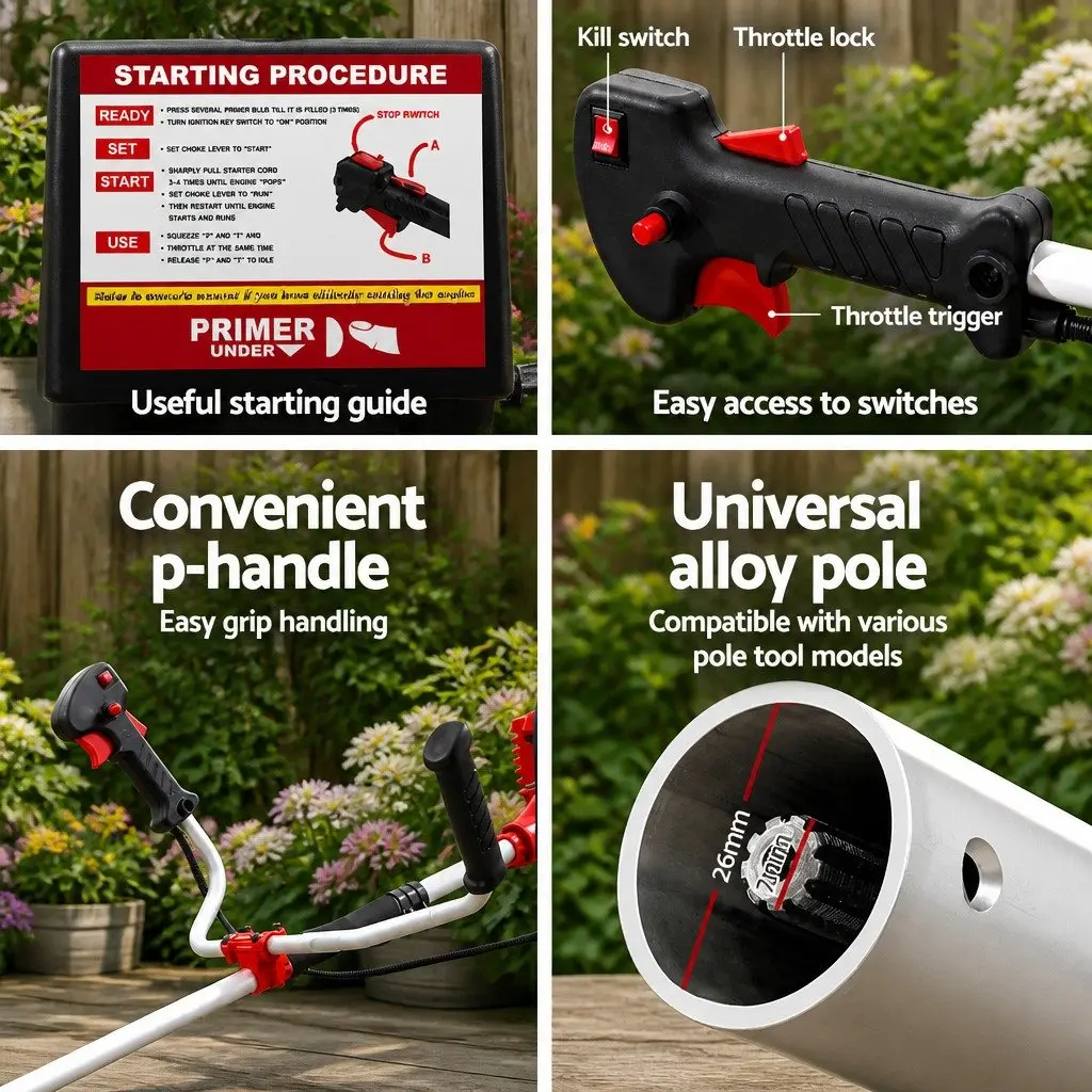 2 Stroke Pole Chainsaw Petrol Hedge Trimmer Tree Pruner 7 in 1 Multi Tool