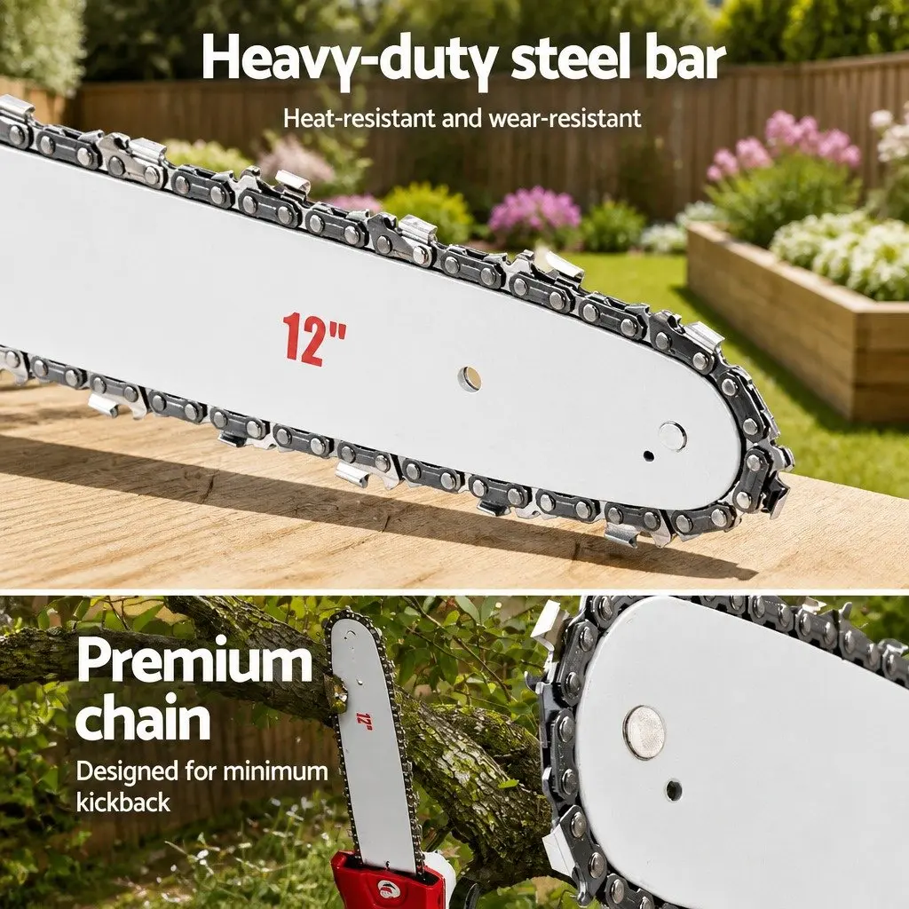 Pole Chainsaw Red 52cc 2 Stroke Petrol 9 In 1 Multi Tool with Hedge Trimmer Brush Cutter Whipper Snipper and Extension Poles