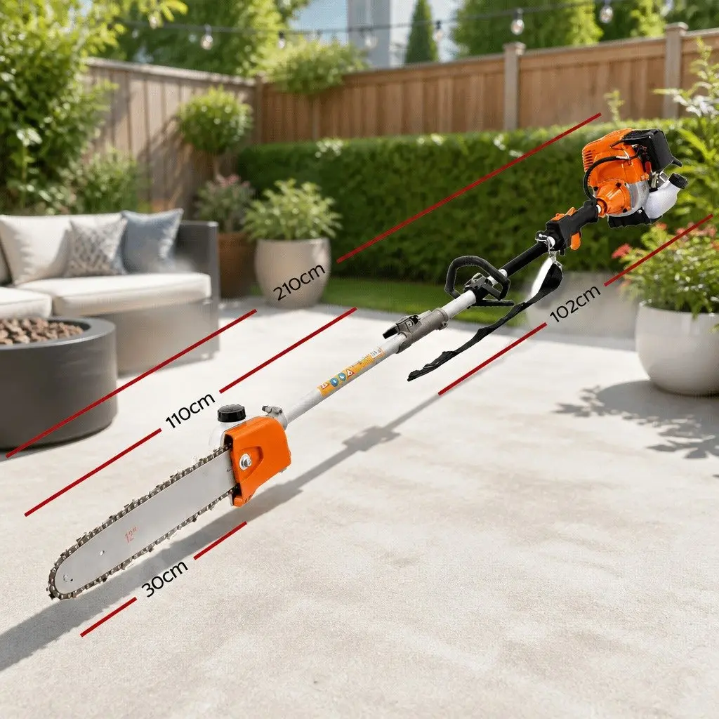 4 Stroke Petrol Pole Chainsaw Long Reach Tree Pruner 12 Inch Bar 5.6m Extension