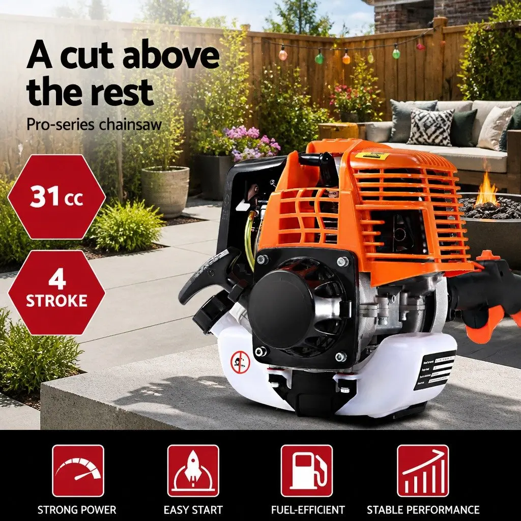 4 Stroke Petrol Pole Chainsaw Long Reach Tree Pruner 12 Inch Bar 5.6m Extension