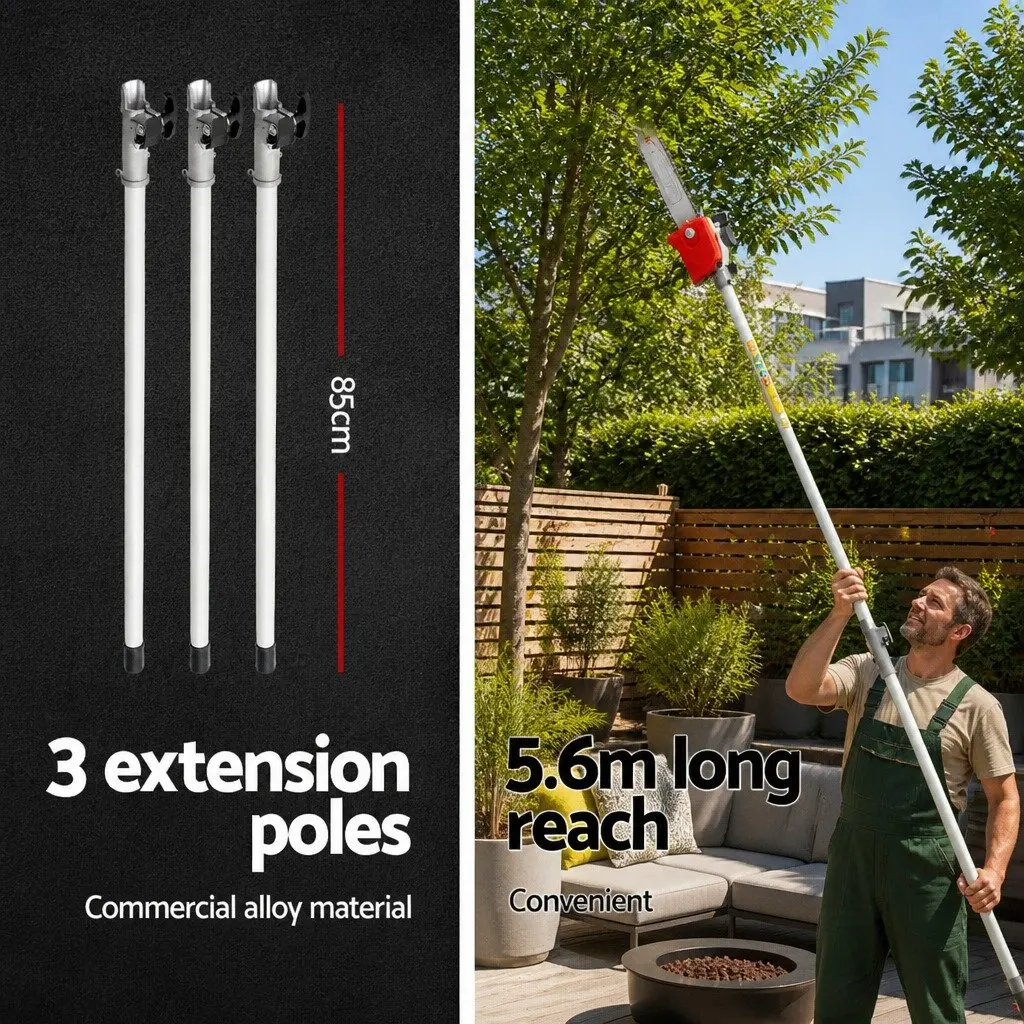 4 Stroke Petrol Pole Chainsaw Long Reach Tree Pruner 12 Inch Bar 5.6m Extension