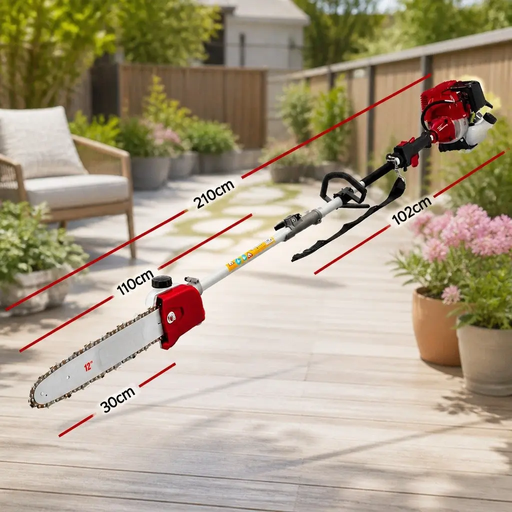 Pole Chainsaw Red 52cc 2 Stroke 7 in 1 Multi Tool Hedge Trimmer Tree Pruner Cutter
