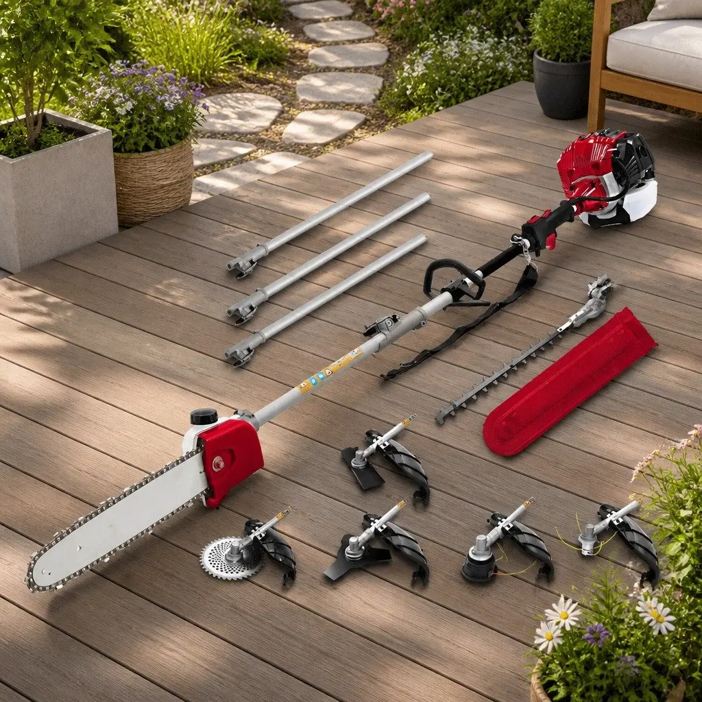 Pole Chainsaw Red 52cc 2 Stroke 7 in 1 Multi Tool Hedge Trimmer Tree Pruner Cutter