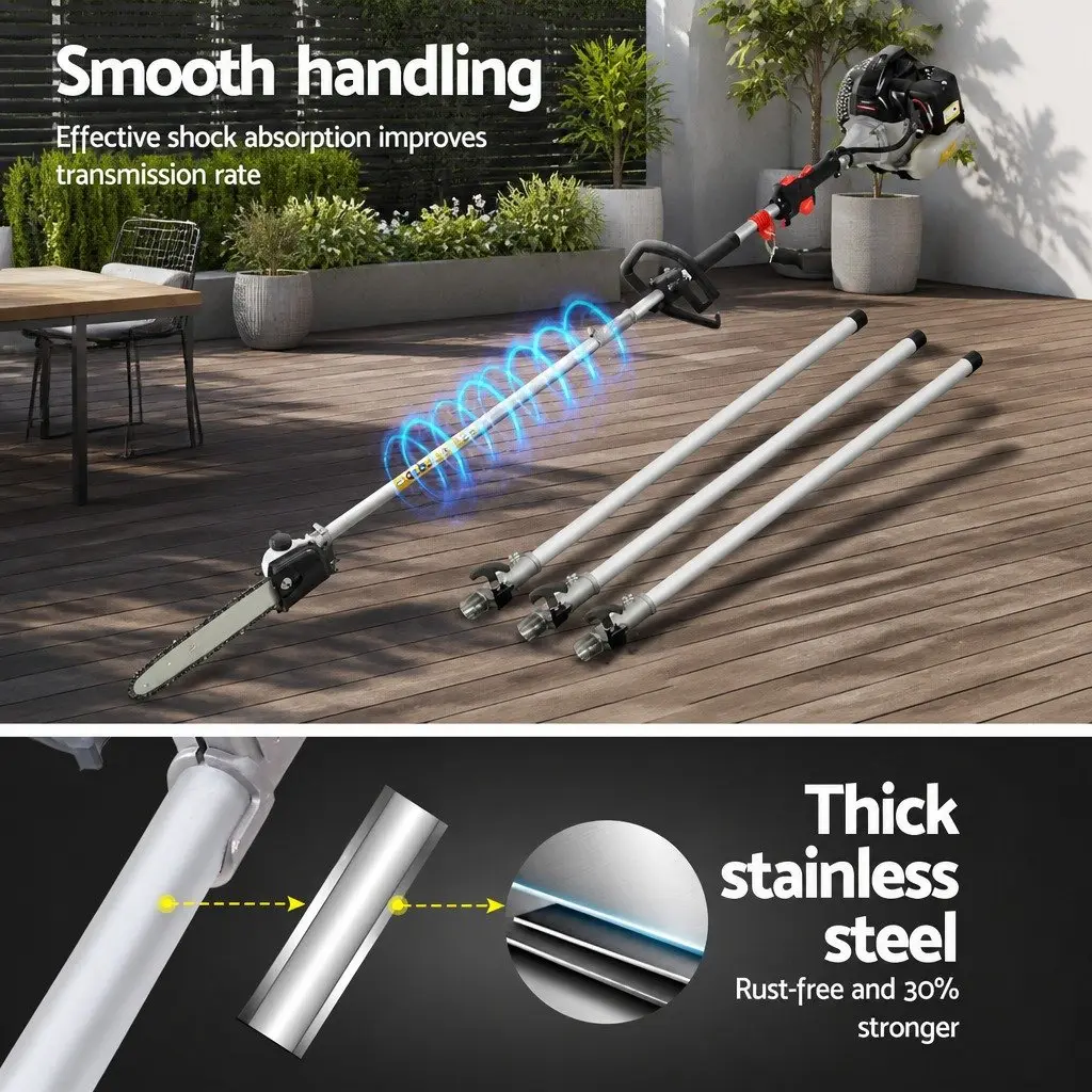 Pole Chainsaw Hedge Trimmer Silver Black 62CC 5.6m Reach 2-in-1 Petrol Garden Tool