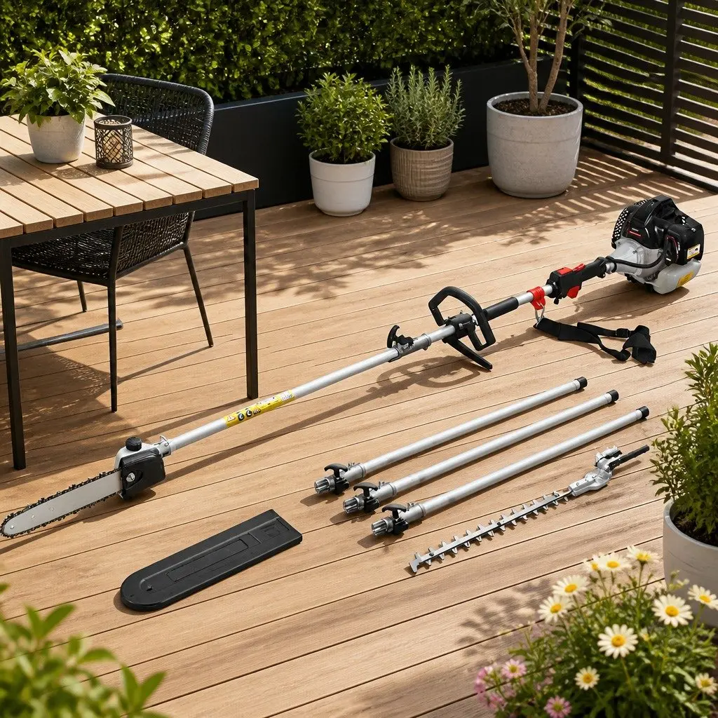 Pole Chainsaw Hedge Trimmer Silver Black 62CC 5.6m Reach 2-in-1 Petrol Garden Tool