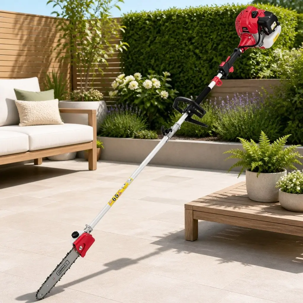 62CC Petrol Pole Chainsaw Hedge Trimmer Green 12in Bar 5.6m Reach Extension Poles