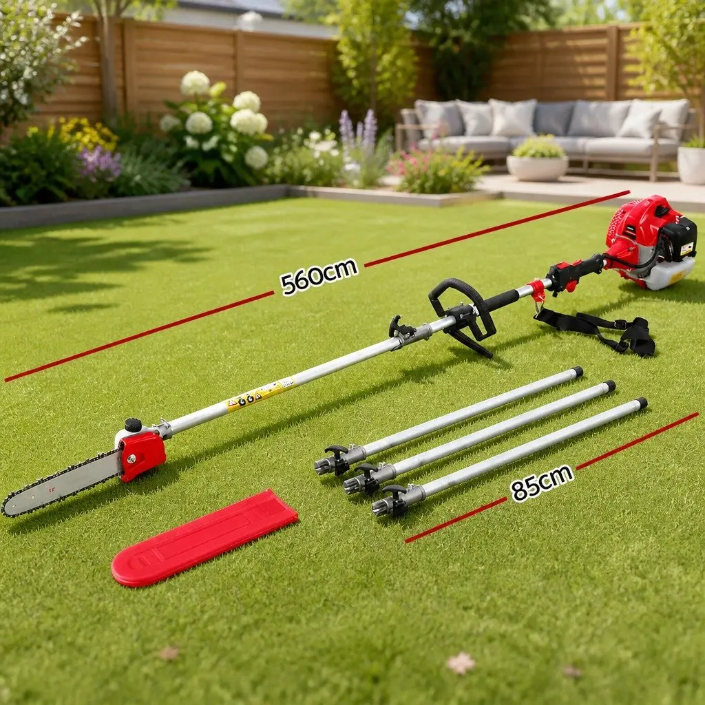 Pole Chainsaw Red 62CC 12in Bar 5.6m Reach Petrol Pruning Saw