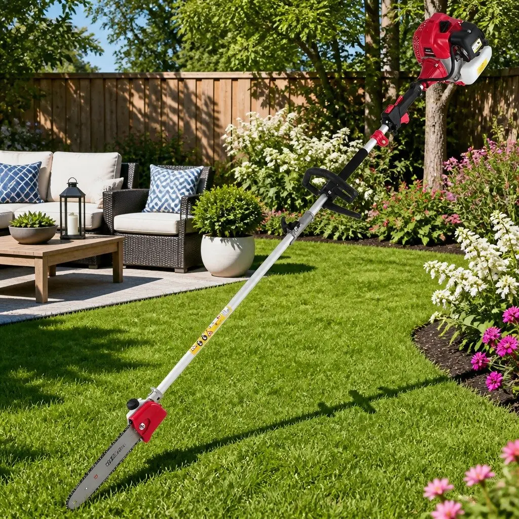 Pole Chainsaw Red 62CC 12in Bar 5.6m Reach Petrol Pruning Saw