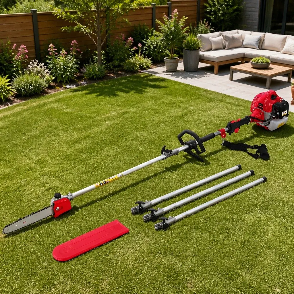 Pole Chainsaw Red 62CC 12in Bar 5.6m Reach Petrol Pruning Saw