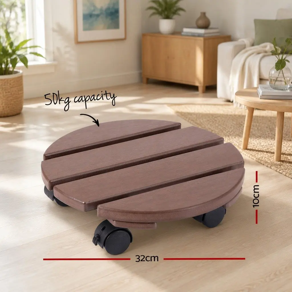 Plant Caddy Brown 32 x 10 cm Rolling Cart with Lockable Wheels for Indoor Outdoor Use