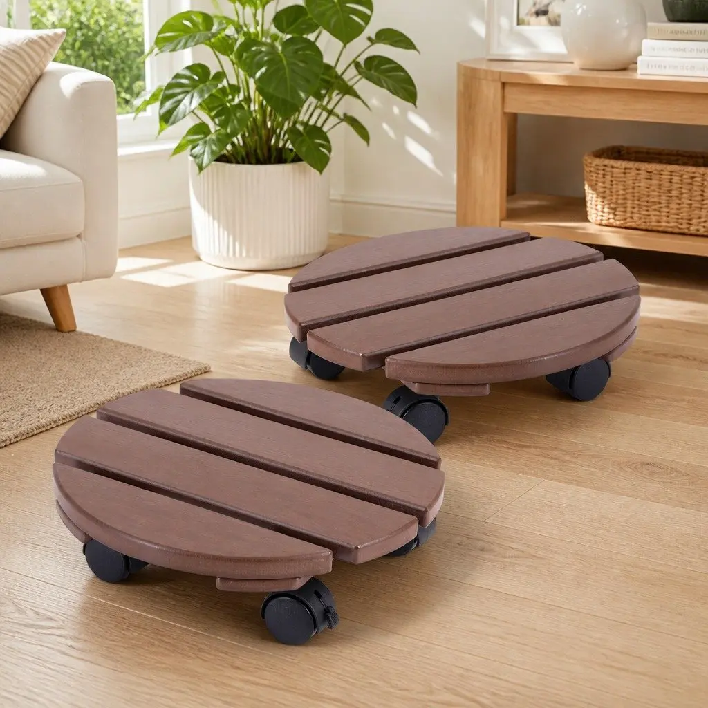 Plant Caddy Brown 32 x 10 cm Rolling Cart with Lockable Wheels for Indoor Outdoor Use