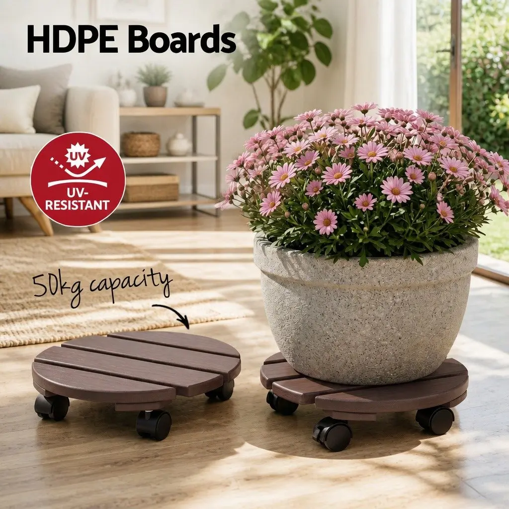 Plant Caddy Brown 32 x 10 cm Rolling Cart with Lockable Wheels for Indoor Outdoor Use