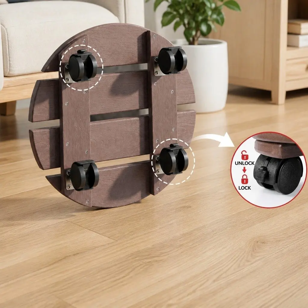 Plant Caddy Brown 32 x 10 cm Rolling Cart with Lockable Wheels for Indoor Outdoor Use