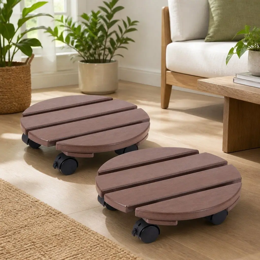 Plant Caddy Brown 32 x 10 cm Rolling Cart with Lockable Wheels for Indoor Outdoor Use