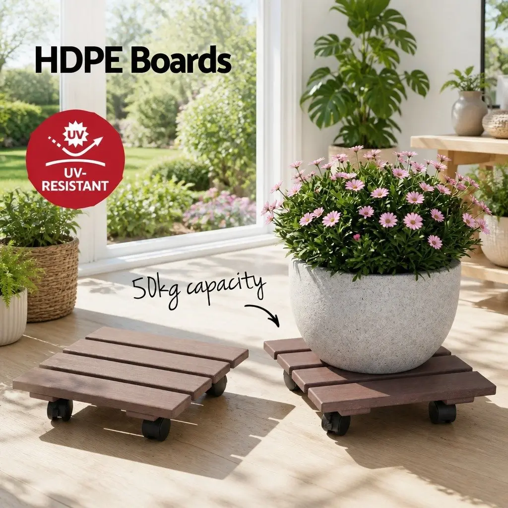 Plant Caddy Rolling Cart Brown 32x32x10cm Lockable Wheels Pot Mover