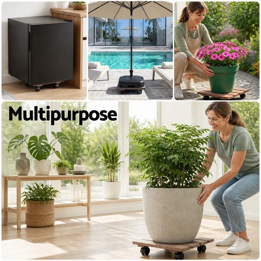 Plant Caddy Rolling Cart Brown 32x32x10cm Lockable Wheels Pot Mover