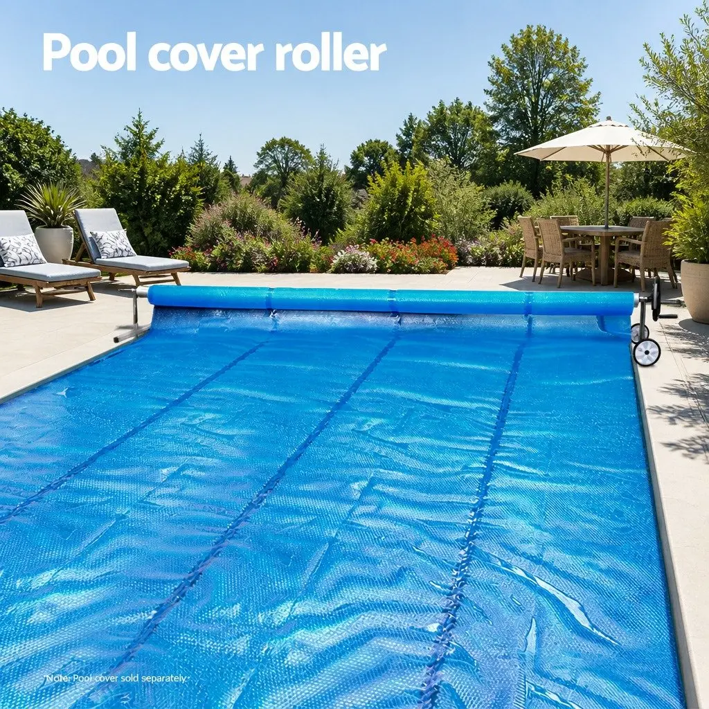 Pool Cover Roller 6.55m Adjustable Telescopic Swimming Pool Blanket Reel Silver