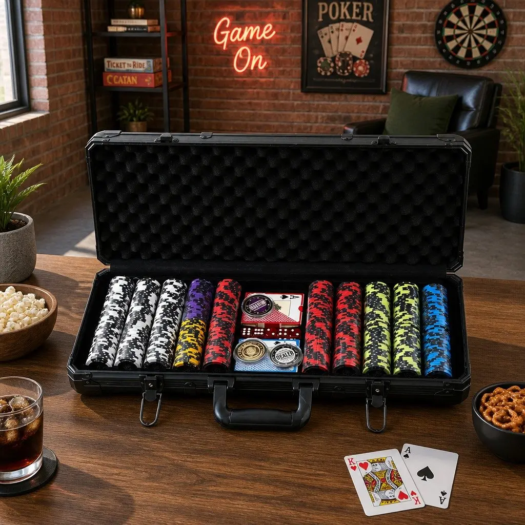 Poker Chip Set 500 Piece Multi Colour 14g Heavyweight Chips with Lockable Aluminium Case
