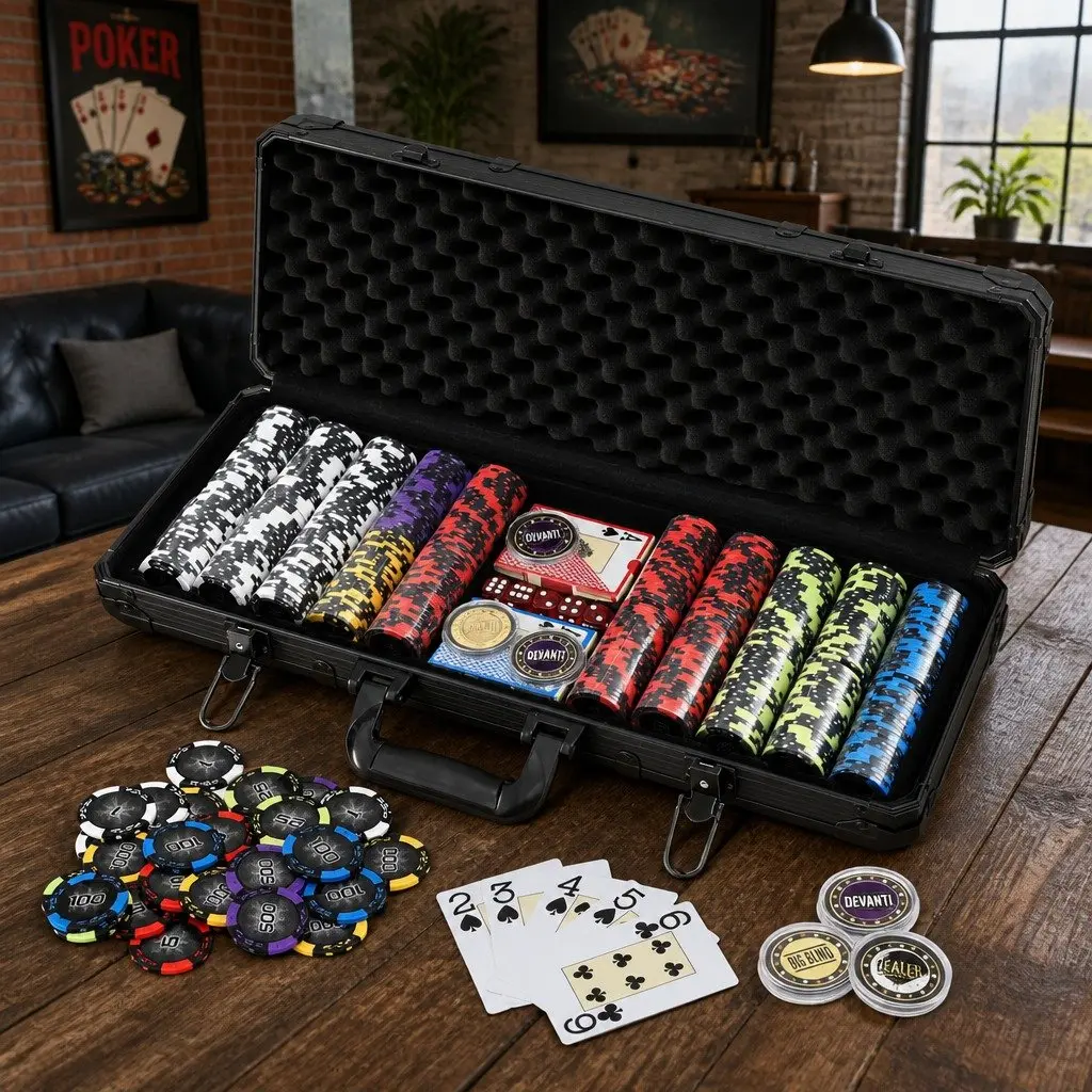 Poker Chip Set 500 Piece Multi Colour 14g Heavyweight Chips with Lockable Aluminium Case