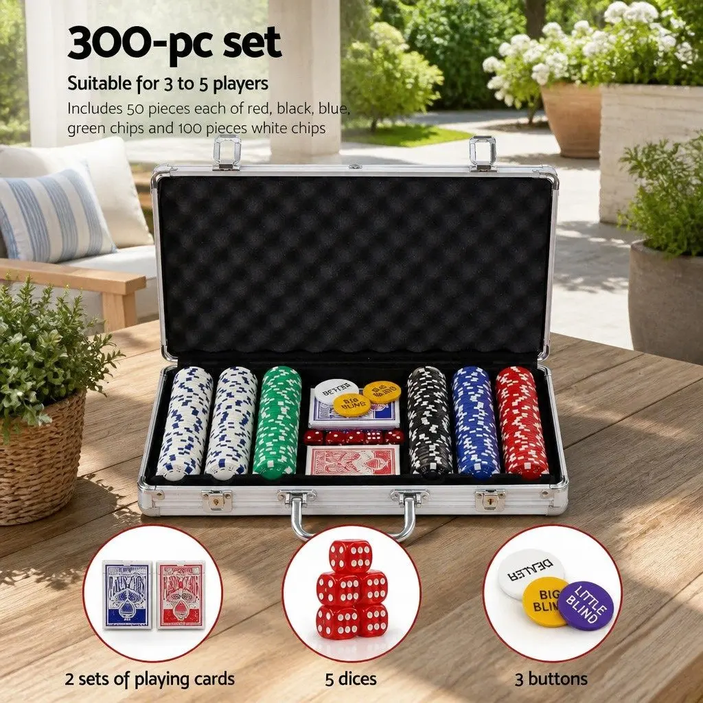 Poker Chips Set 300 Piece Multi Colour Lockable Aluminium Case Casino Style Game