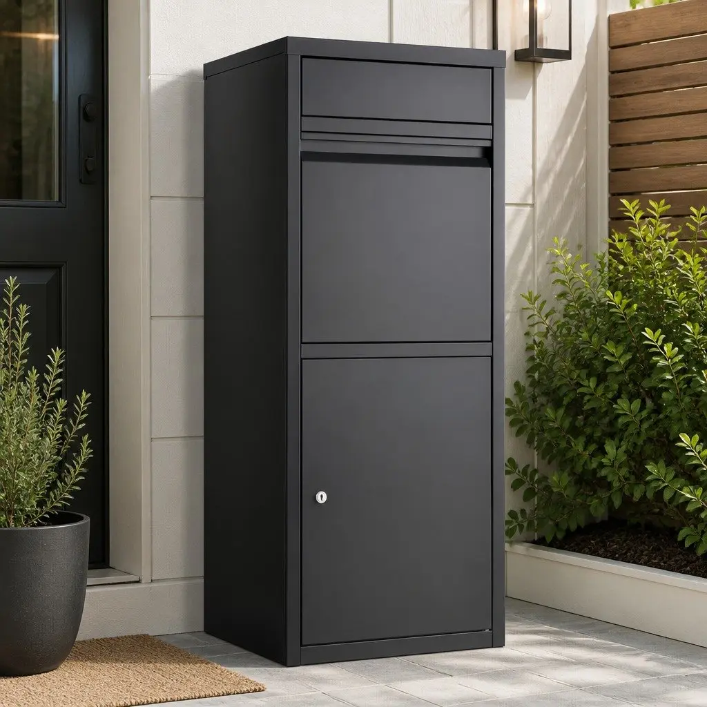 Parcel Drop Box Letterbox Mailbox Package Steel Frame 2 Slot Large Storage Black