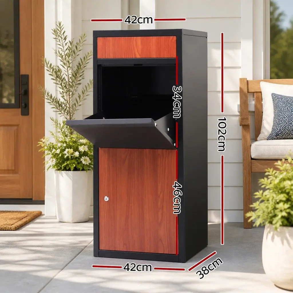 Parcel Drop Box Letterbox Package Storage Cabinet Freestanding Black Steel